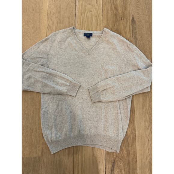 Mens Joseph and Lyman Oatmeal 100% Cashmere Vneck Sweater Large - Picture 2 of 3